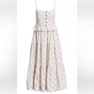 GANNI Tiered Midi grey and floral dress